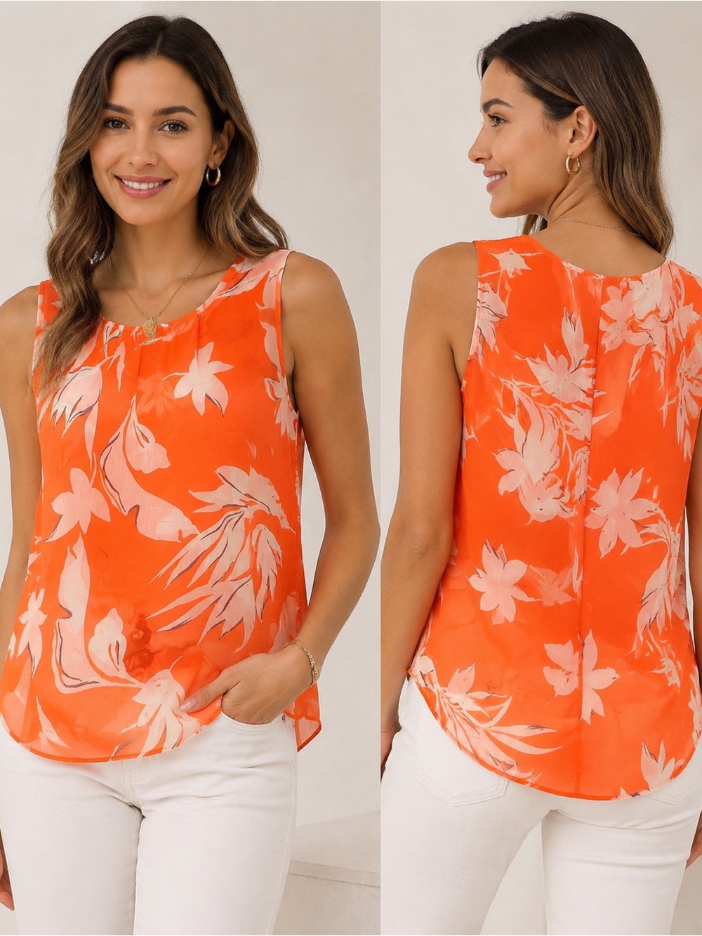Christina Orange Floral Sleeveless Camisole - Picture 1 of 4